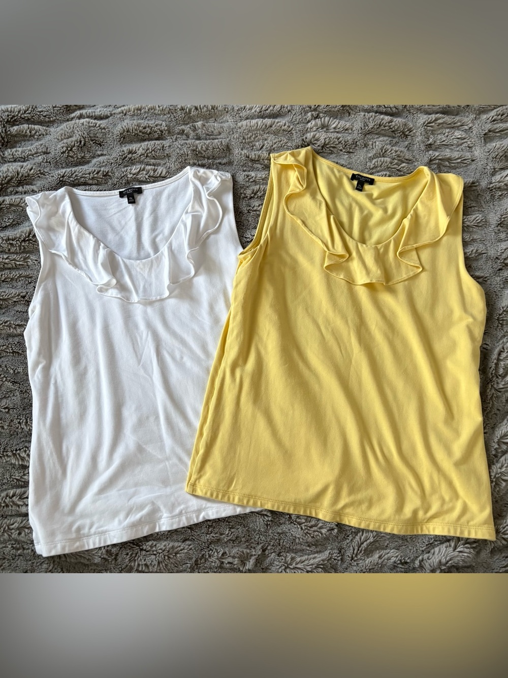 Bundle of 2 Talbots Ruffle Scoop Neck Tanks - White and Yellow